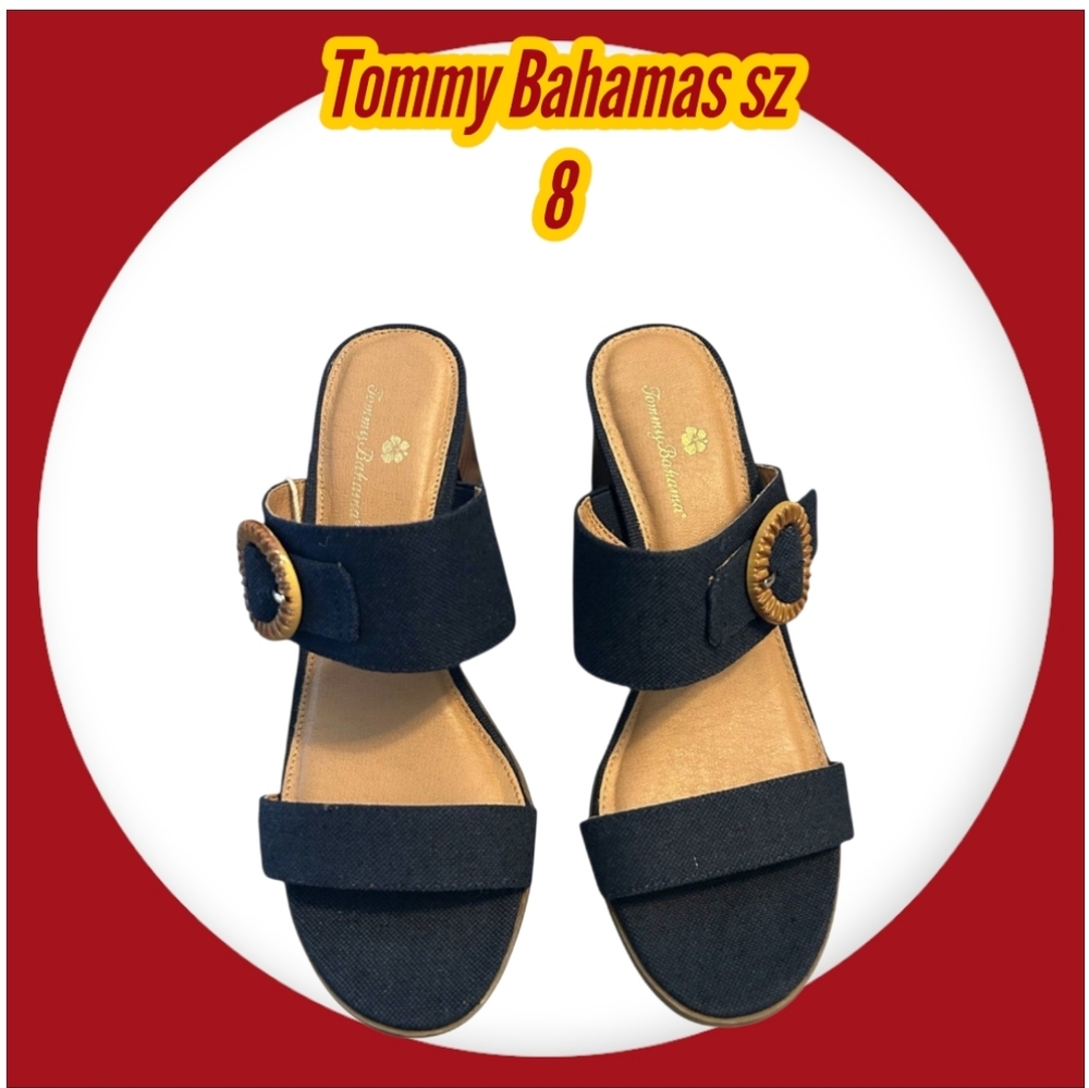 NWT Tommy Bahama Tonia Navy Blue Canvas Block Heel Sandals 8 - Picture 2 of 12